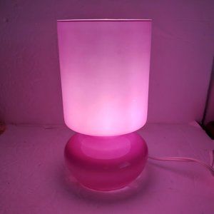 Vtg IKEA LYKTA Hot Pink Fuschia Mushroom Glass Hand Blown Table Lamp Light 90s